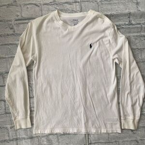 Polo Ralph Lauren youth boys L 14-16 vneck Longsleeve t-shirt white